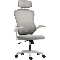 HOMCOM Bürostuhl Ergonomischer Schreibtischstuhl mit Hochklappbaren Armlehnen, Verstellbarer Lendenwirbelstütze und Kopfteil, Höhenverstellbarer Drehstuhl mit W – Ansicht 1