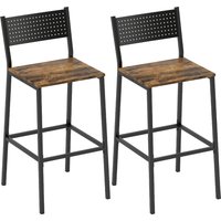 HOMCOM 2er-Set Barhocker im Industrial-Look mit Rückenlehne & Fußstütze, rustikales Braun Aosom – Ansicht 1