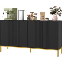 HOMCOM Buffet Aufbewahrungsmöbel zeitgenössisches Design graphisch 2 Schränke Tür höhenverstellbare Regale Holz Schwarz Metall Gold Aosom – Ansicht 1
