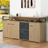 Sideboard, mit verstellbaren Regalen Stauraum 3 Türen 3 Schubladen Schwarz Naturfarbe Metallgriffen, Einfache Montage, 150 x 35 x 75,9 cm Aosom.de