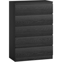 HOMCOM Kommode 5 Schubladen, Schlafzimmerkommode, Schubladenschrank für Wohnzimmer, Büro, Modernes Design, 77x40x111,5 cm, Schwarz gemasert Aosom – Ansicht 1
