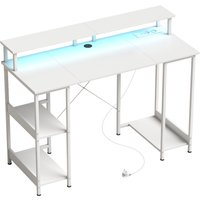 HOMCOM Wendbarer Computerschreibtisch mit Ablagen, 120x50 cm Büroschreibtisch mit Steckdosen und LED-Lichtern, PC-Tisch mit doppelter Monitorablage, Weiß Aosom – Ansicht 1