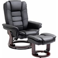 HOMCOM Relaxsessel mit Hocker 360°Drehbarer Fernsehsessel mit Liegefunktion TV-Sessel Ruhesessel bis 130 kg belastbar für Wohnzimmer Kunstleder, Schwarz Aosom
