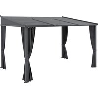 Outsunny Pergola 3,65 x 2,55 m Pavillon mit Schiebedach und Vorhängen, Terrassenüberdachung für Garten und Hof, Aluminium und Metall, dunkelgrau Aosom.de – Ansicht 1