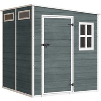 Outsunny Gerätehaus 2,89 m² Geräteschuppen mit Holzoptik 3 Fenster 182 x 182 x 196 cm Kunststoff Gartenschuppen mit Belüftung Boden Schloss Handschuhe, Gartenha – Ansicht 1