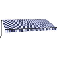 Outsunny Markise 4x3m Wandmontage Balkonmarkise mit Handkurbel, Sonnenschutz, Alu, Blau+Weiß Aosom – Ansicht 1