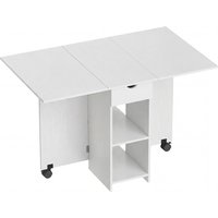 HOMCOM Klapptisch Esszimmer Klappbarer Küchentisch mit Rollen Klappflügel Schublade und Regale für 2-4 Personen 120x72x75 cm Weiß Aosom – Ansicht 1