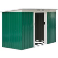 Outsunny Gerätehaus, Gartenhaus, Geräteschuppen mit Schiebetür, Lüftungsfenster, Pultdach, Outdoor, Stahl, Dunkelgrün, 280 x 130 x 172 cm Aosom – Ansicht 1