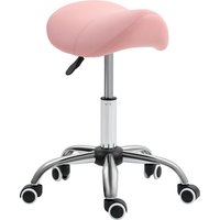 HOMCOM Rollhocker höhenverstellbar 49-61 cm Arbeitshocker 360° drehbar Hocker Bürohocker Sattelhocker für Büro Salon Massage Spa Rosa Aosom – Ansicht 1