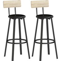 HOMCOM 2er-Set Barhocker, hohe Küchenhocker mit Rückenlehne und Fußstütze, PU-bezogene Sitze, Sitzhöhe 75,5 cm, einfache Montage, Industrial Style, Natural y Ne – Ansicht 1