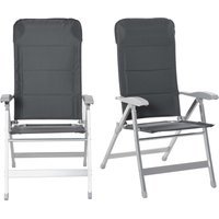 Outsunny Set aus 2 klappbaren Gartenstühlen, Liegestühle für draußen mit hoch verstellbarer Rückenlehne, mehreren Positionen, Armlehnen und Kopfkissen, Aluminiu