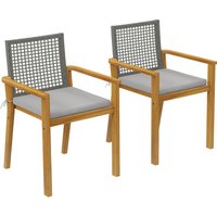Outsunny Gartenstühle 2er Set FSC Akazienholz Stapelbar Holzstühle mit Rattan-Rückenlehne abnehmbaren Kissen Armlehne Wetterfest Balkonstühle Outdoor Stühle bis – Ansicht 1