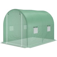Outsunny Gewächshaus im Tunnelstil Bodenfläche 6 m² 3L x 2B x 2,10H m verstärktes Stahlrohrgestell Reißverschlusstür 4 aufrollbare Fenster Grün Aosom – Ansicht 1
