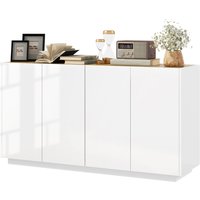 HOMCOM Buffet Esszimmer, Küchenbuffet, mit 4 Türen mit gedämpftem Schließen und verstellbaren Regalen, 140 x 40 x 75 cm, Lackweiß Aosom – Ansicht 1