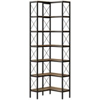 HOMCOM 6-stufiges Eckregal, L-förmiges Bücherregal, freistehendes Regal mit Metallrahmen für Wohnzimmer, Büro, Schlafzimmer, 60 x 60 x 200 cm, rustikal braun Ao – Ansicht 1
