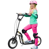 HOMCOM Kinderroller ab 5 Jahre Scooter Tretroller 12 Zoll Luftreifen Gummi Aluminium Schwarz, verstellbare Höhe 120x58x85-95cm Aosom.de – Ansicht 1