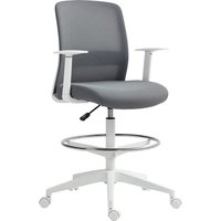 HOMCOM Bürostuhl Ergonomischer Schreibtischstuhl mit Armlehnen und Fußring, Höhenverstellbarer Zeichenstuhl Drehstuhl mit Netzbespannung Grau Aosom – Ansicht 1