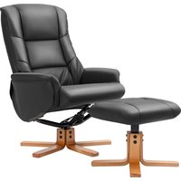 HOMCOM Relaxsessel mit Hocker 360° drehbar 130° neigbar mit Liegefunktion hohe Rückenlehne Holzrahmen Kunstleder Schwarz 76x85x104cm Aosom.de – Ansicht 1