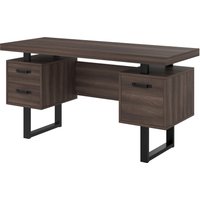 Einfacher Büroschreibtisch mit Schubladen, MDF und hochwertiges Stahlrohr, geräumige Schreibtischplatte, effiziente Aufbewahrung, 135x54x76 cm, Schwarz + Braun – Ansicht 1
