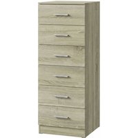 HOMCOM Kommode 6 Schubladen, kompakter Aufbewahrungsschrank, Modernes Design, Kommode für Schlafzimmer, Diele, Flur, 40 x 40 x 110 cm, Eiche Aosom – Ansicht 1