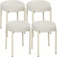 HOMCOM Esszimmerhocker 4er Set Stapelbare Sitzhocker mit Stahlbeinen, Leinenoptik, Küchenhocker Stapelhocker für Esszimmer, Wohnzimmer, Küche, Cremeweiß Aosom – Ansicht 1
