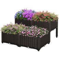 Outsunny Hochbeet Rattan Pflanzkasten 40x40x44cm mit Abflusslöchern aus PP, braun für Garten Balkon Aosom.de – Ansicht 1