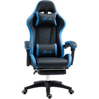 Vinsetto Gaming Sessel höhenverstellbar mit Lendenkissen & Kopfstütze, verstellbare Armlehnen, Liegefunktion bis 120 kg, Blau Schwarz Aosom.de – Ansicht 1