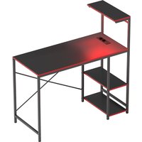 HOMCOM Gaming-Schreibtisch mit LED, 110x50 cm, Steckdosen, Regale und Fernbedienung, für Zuhause/Studio, Schwarz in Carbon-Look Aosom – Ansicht 1