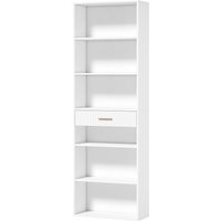 HOMCOM Bücherregal mit 7 Ebenen, Aufbewahrungsregal mit 6 offenen Fächern und gewellter Schublade, modern, Aufbewahrung für Wohnzimmer, Schlafzimmer, Büro, 60 x – Ansicht 1