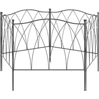 Outsunny Set mit 5 dekorativen Metallgartenzäunen - 305 x 62 cm schwarz Aosom – Ansicht 1