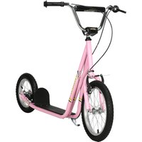 HOMCOM Kinderroller mit Bremsen 16/12 Zoll Tretroller Kickboard für 5+ Jahre in Rosa, Cityroller 135 x 58 x 92-100 cm Aosom.de – Ansicht 1