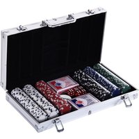 HOMCOM Pokerkoffer Set mit 300 Chips, 2 Kartenspielen & 5 Würfeln im Alukoffer, ideal für Casino-Nächte, 38x20,5x6,5cm Aosom.de – Ansicht 1