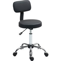 HOMCOM Rollhocker Höhenverstellbarer Drehhocker mit Lehne, Drehbarer Arbeitshocker Salon Hocker mit Rädern Kunstleder Schwarz 46 x 51 x 78-93 cm Aosom – Ansicht 1