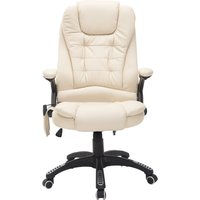 HOMCOM Massagesessel Bürostuhl Chefsessel mit 6-Punkt Vibrationsmassage und Wärmefunktion, drehbar aus Kunstleder in Beige Aosom.de – Ansicht 1