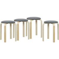 HOMCOM 4er Set Esszimmerhocker Stapelhocker Runde Hocker, Küchenhocker mit Leinenoptik, Polsterhocker für Esszimmer, Wohnzimmer, Küche, Grau Aosom – Ansicht 1