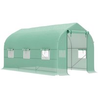 Outsunny Tunnelsgewächshaus 4x2x2 m mit aufrollbaren Türen und 6 Fenstern, Gewächshaus für Gemüsebeet mit Satteldach, Metallrahmen und PE-Abdeckung, für Gemüse, – Ansicht 1