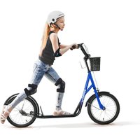 HOMCOM Kinderroller Scooter Tretroller mit Bremse Korb höhenverstellbar für 5-12 Kinder Roller Kickboard Aluminiumlegierung Gummi Blau+Schwarz Aosom – Ansicht 1
