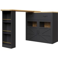 Ausziehbarer Bartisch mit Stauraum und 360° Drehfunktion, 138-204x39x104 cm, Schwarz – Ansicht 1