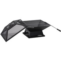 Outsunny Feuerschale Garten Feuerkorb mit Grillrost und Funkenschutz, Stahl Schwarz 45x45x34cm, inkl. Schürhaken für gemütliche Abende Aosom.de – Ansicht 1