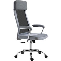 Vinsetto Bürostuhl Ergonomisch Drehbar, Höhenverstellbar und Wippfunktion, Netzstoff Armlehnen Stuhl 65x67x119-129cm Grau Aosom – Ansicht 1