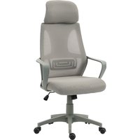 Vinsetto Bürostuhl, Höhenverstellbarer Schreibtischstuhl mit Wippfunktion Drehstuhl mit Armlehne, Kopfstütze, Lendenstütze Compterstuhl mit Netzstoff-Optik, Gra – Ansicht 1