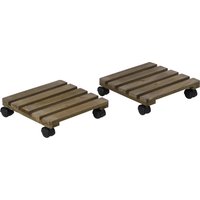 Outsunny 2er-Set Pflanzenroller rollbarer Pflanzenständer mit Bremsen 30x30cm dunkelbraun für Innen und Außen Aosom.de – Ansicht 1