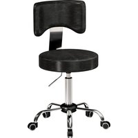 HOMCOM Rollhocker, höhenverstellbarer Salonstuhl aus PU-Leder mit Polstersitz und Rückenlehne, Drehbarer Beautyhocker auf Rollen, Schwarz Aosom – Ansicht 1