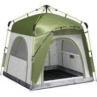 Outsunny Camping Zelt 4-Personen Familienzelt mit Fenster 240x240x195cm Aluminiumlegierung & Glasfaser einfach aufzubauen Grün Grau 190TPU1000mm Aosom.de – Ansicht 1