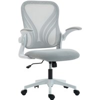 HOMCOM ergonomischer Bürostuhl, Netz-Bürostuhl mit klappbarer Rückenlehne, hochklappbaren Armlehnen, Lendenstütze, Wippfunktion und 360°-Drehung, hellgrau Aosom – Ansicht 1