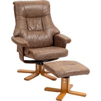 HOMCOM Relaxsessel mit Hocker, Drehbarer Fernsehsessel, TV Sessel mit Liegefunktion,Polstersessel für Wohnzimmer, Schlafzimmer, Mikrofaser Braun, 78 x 82,5 x 10 – Ansicht 1