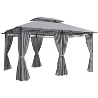 Outsunny Pavillon 3x4m Gartenpavillon mit 6 Seitenteilen Partyzelt Gartenzelt Festzelt mit Doppeldach Dunkelgrau Aosom – Ansicht 1