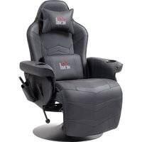 HOMCOM Gaming Stuhl mit Massage, 360° Drehbar, 6 Massagepunkte, Fußstütze, abnehmbare Kopfstütze, Kunstleder, 79,5 x 82,5 x 111,5cm, Schwarz Aosom – Ansicht 1