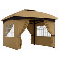 Outsunny Pavillon ca. 3,4x3,4 m wasserabweisend Gartenpavillon mit 4 Seitenteilen, Doppeldach, Partyzelt mit UV-Schutz Gartenzelt mit verzinktem Metallrahmen, f – Ansicht 1