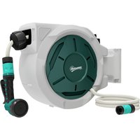 Outsunny Wand-Schlauchaufroller 30 m x Ø 13 mm, automatischer Schlauchaufroller, 180° schwenkbar, 7 Sprühmodi, für Garten und Autowäsche, grau Aosom – Ansicht 1